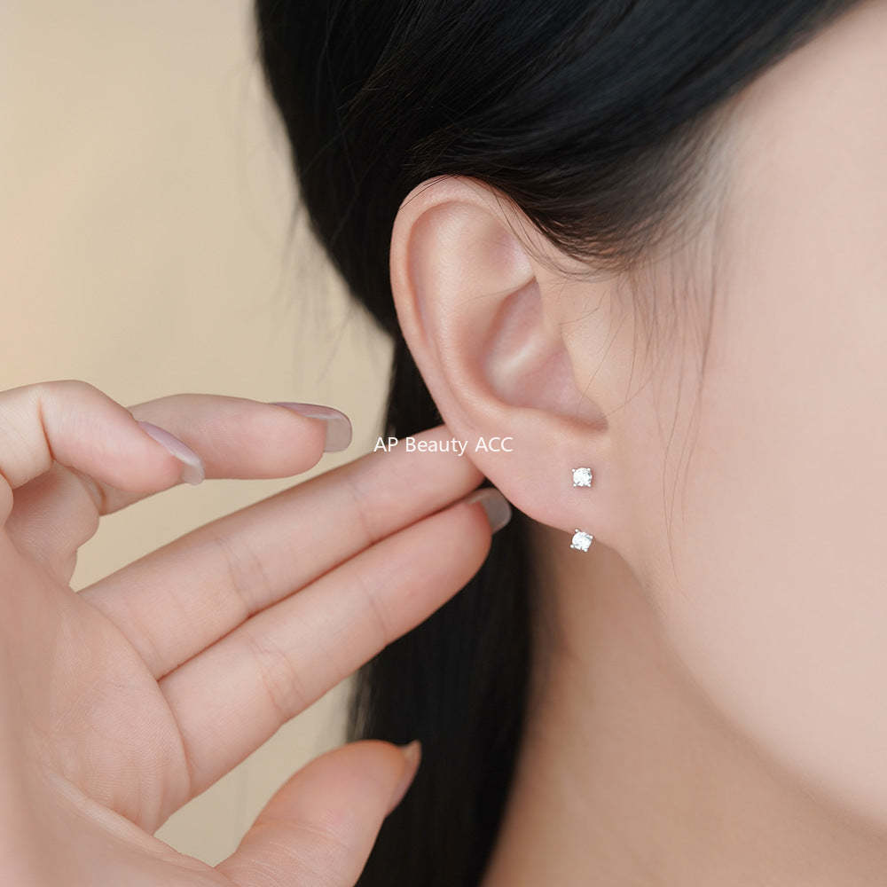 D廠-S999足銀鋯石耳環簡約輕奢兩戴個性睡覺免摘設計感耳飾「YC4580E_1」25.11-4
