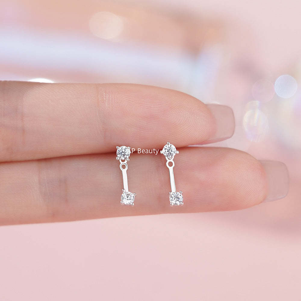 D廠-S999足銀鋯石耳環簡約輕奢兩戴個性睡覺免摘設計感耳飾「YC4580E_1」25.11-4