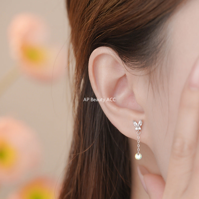 D廠-足銀S999蝴蝶鋯石流蘇耳環森系炫彩時尚輕奢精美淡雅小眾耳飾耳釘「YC4634E_1」25.11-1