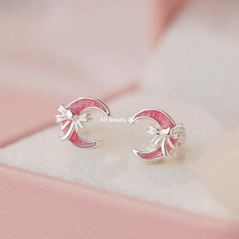 D廠-足銀S999輕奢公主月亮蝴蝶結耳環女甜美淑女風可愛百搭耳飾品批發「YC6344E_1」25.11-1