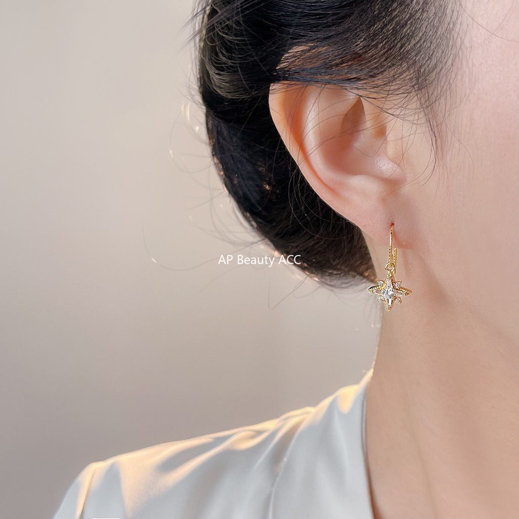 A廠-時尚高級感輕奢風簡約通勤微鑲鋯石芒星耳飾新款爆款工廠耳環飾品「7066」25.11-2