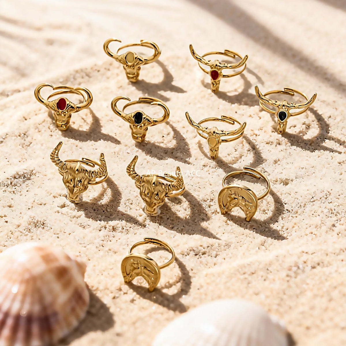 B廠-不鏽鋼牛頭馬滴油開口可調節戒指鍍18k真金歐美時尚百搭朋克指環「A668-A689-A670」25.12-3