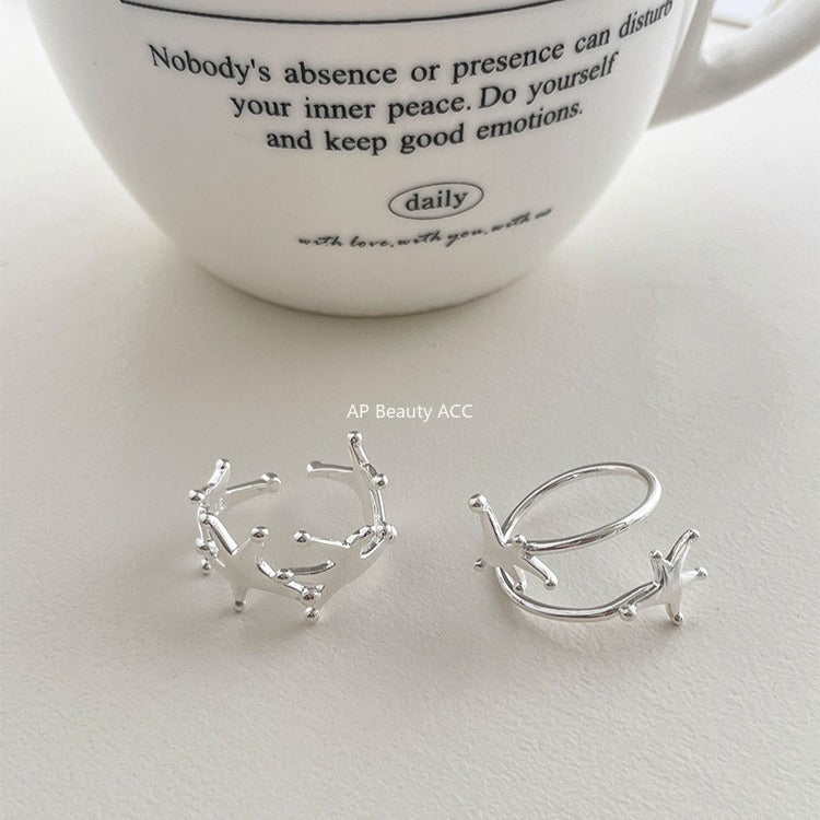 C廠-韓版純銀旋轉星星戒指女復古時尚設計感指環小眾高級感ins食指戒「JZ-0716」25.11-1