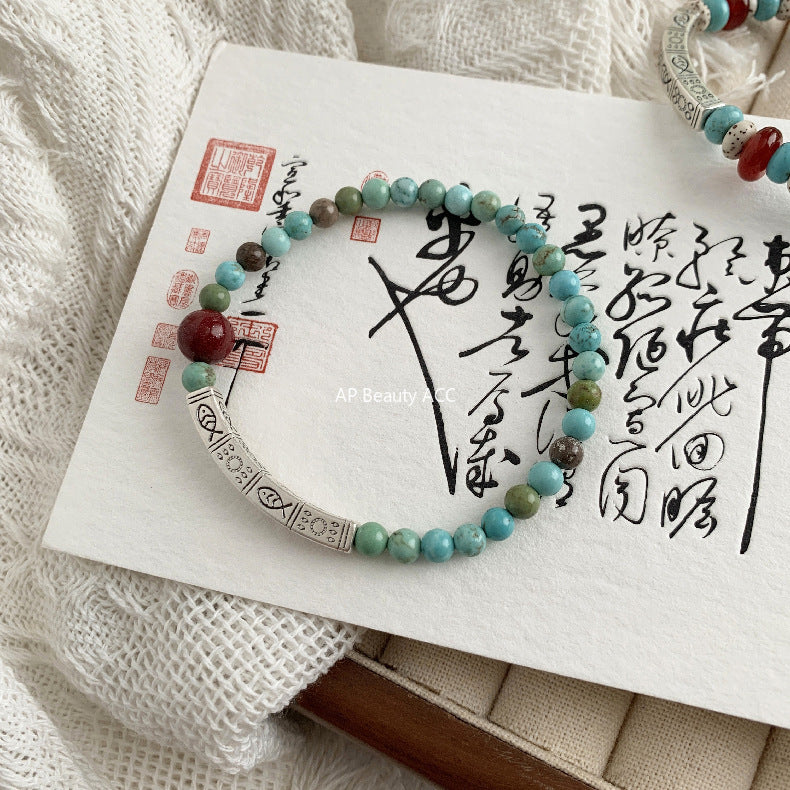 C廠-新中國國風古風錦鯉小魚兒朱砂紅瑪瑙菩提鋁鎂礦S925純銀手鍊「1541-1542」25.11-2