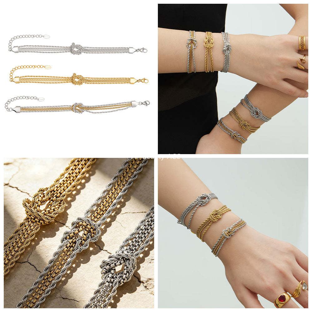 B廠-不鏽鋼打結鏈手鍊個性間電鍍18k真金INS小眾設計時尚百搭歐美手飾「E151」25.12-3