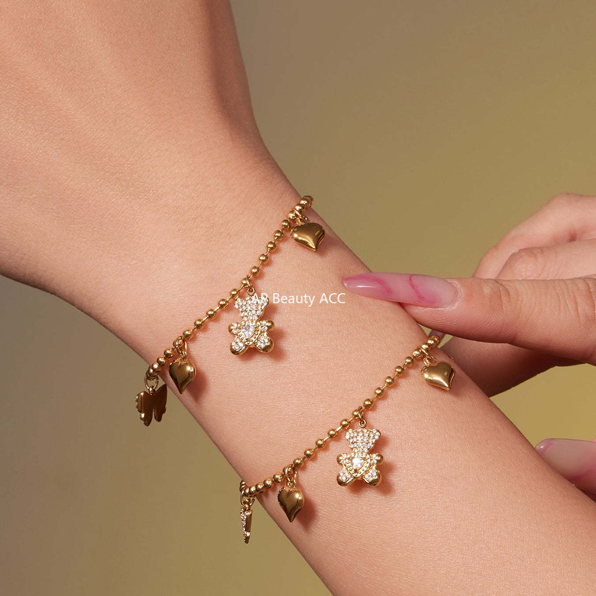 B廠-不鏽鋼5A鋯石滿鑽小熊蝴蝶結愛心多配件吊墜項鍊手鍊耳環首飾套裝「TXP500」25.11-4