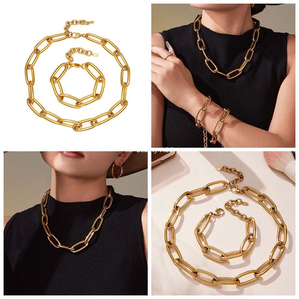 B廠-ins簡約風金屬扣古巴粗鏈條手鍊 時尚簡約單層朋克百搭項鍊「TXP468-TXE468」25.11-3