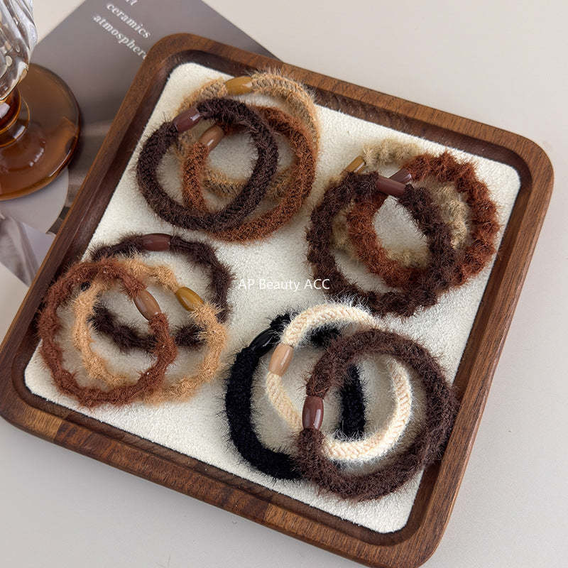 E廠-秋冬簡約加粗橡皮筋毛絨髮圈高彈力耐用女扎馬尾頭繩成人氣質髮繩「24257」25.11-3