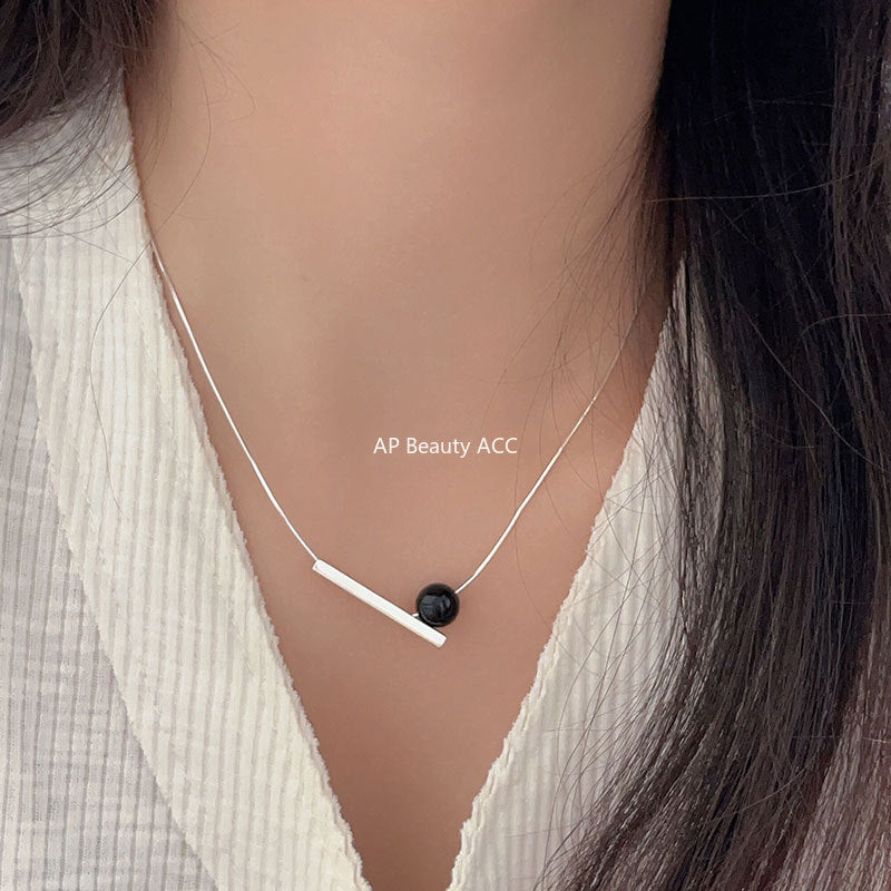 F廠-歐美風西班牙設計師925純銀項鍊方管黑瑪瑙套鏈「B110」25.10-1