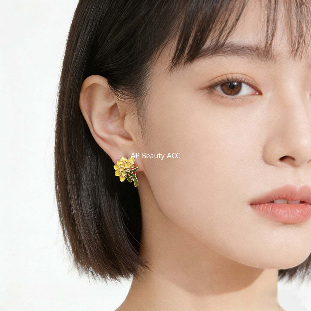 A廠-原創花朵手工彩繪925銀針琺瑯滴釉牡丹花耳環氣質優雅甜美 耳飾女「7228」25.12-2