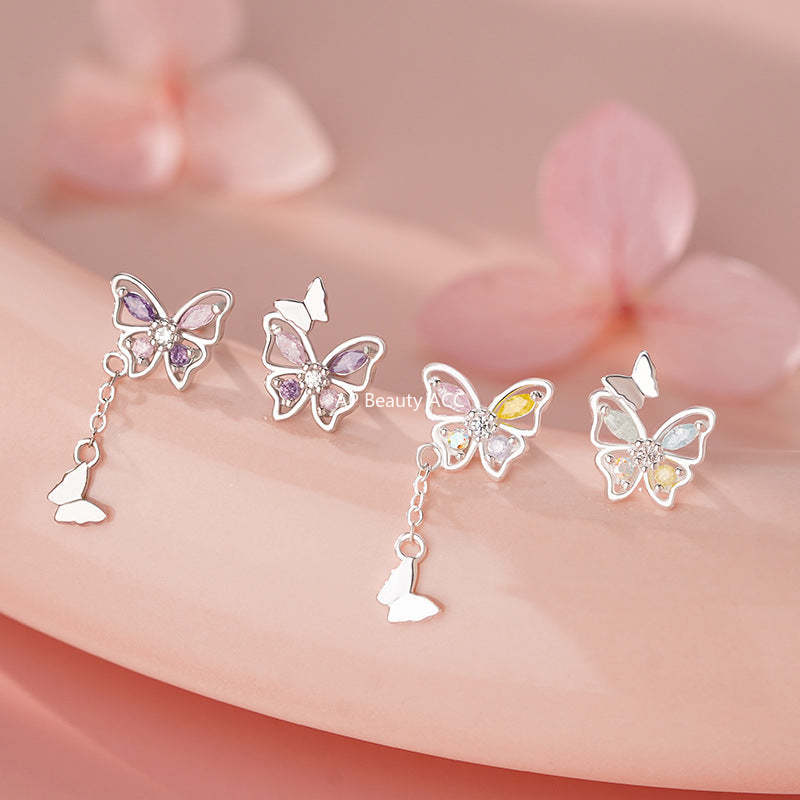D廠-S999足銀蝴蝶流蘇冰花鋯耳環森系高級設計感多巴胺韓風耳飾「YC3467E_1」25.11-3
