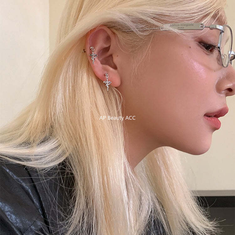 C廠-酷颯黑暗風纏繞小蛇十字架耳釘女輕奢高級感氣質鈦鋼耳骨釘新耳飾「EH-4346」25.12-3