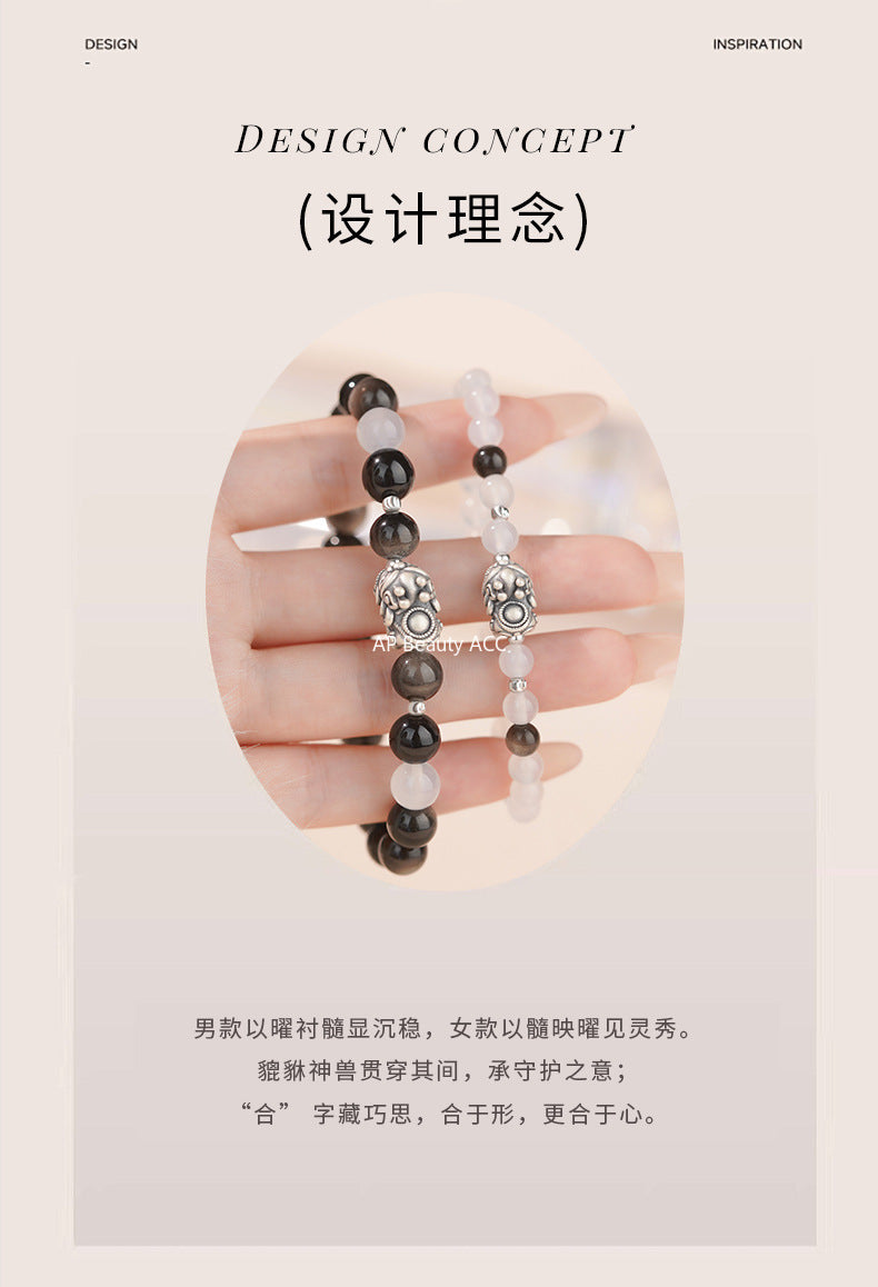 D廠-原廠S999足銀曜髓貅合貅情侶手鍊國潮復古個性手串手飾批發「YC4563SL_1」25.10-3