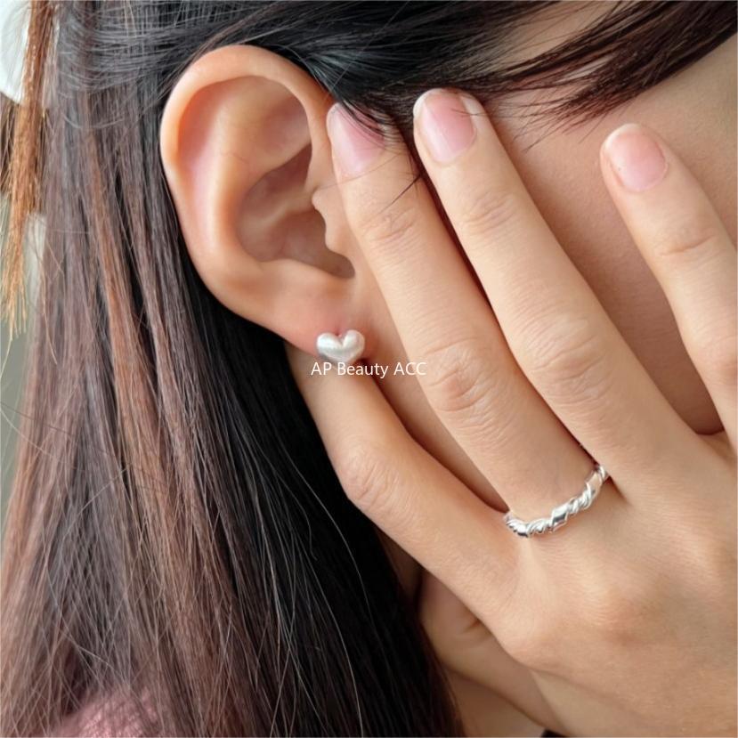 F廠-韓國韓版925純銀耳釘愛心拉絲耳釘簡約時尚氣質ins風耳環「C1191」25.12-3