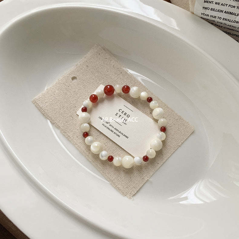 C廠-小紅薯同款招桃花紅瑪瑙紅玉髓彈力手鍊縷空繡球S925純銀手鍊「1517-1518」25.11-3