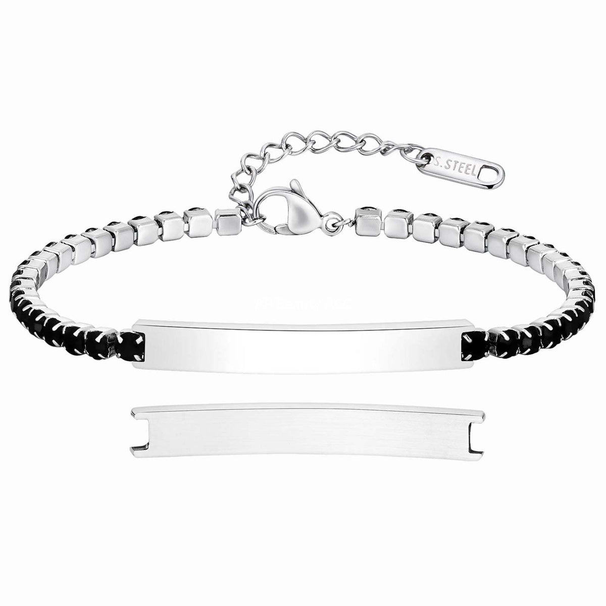 G廠-不鏽鋼歐美簡約百搭黑鋯石鏈小眾感設計彎牌手鍊鋼色「BR-2709」25.12-2