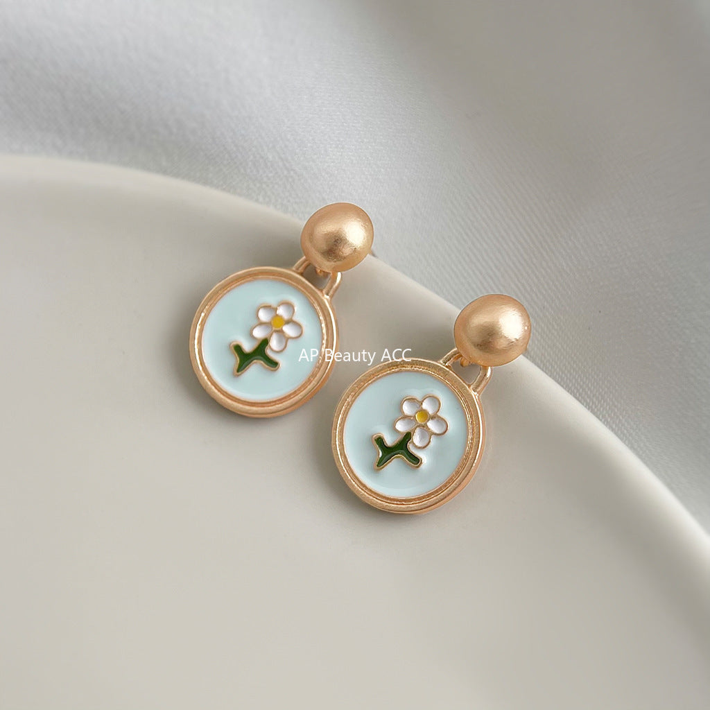 A廠-小香風時尚高級感琺瑯滴釉彩繪花朵圓形幾何新耳飾工廠耳環飾品「7083」25.11-2