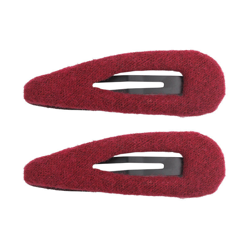 E廠-韓系毛呢水滴橢圓側邊夾髮夾女2025新款瀏海鴨嘴夾bb夾髮卡髮飾「27647」25.11-1