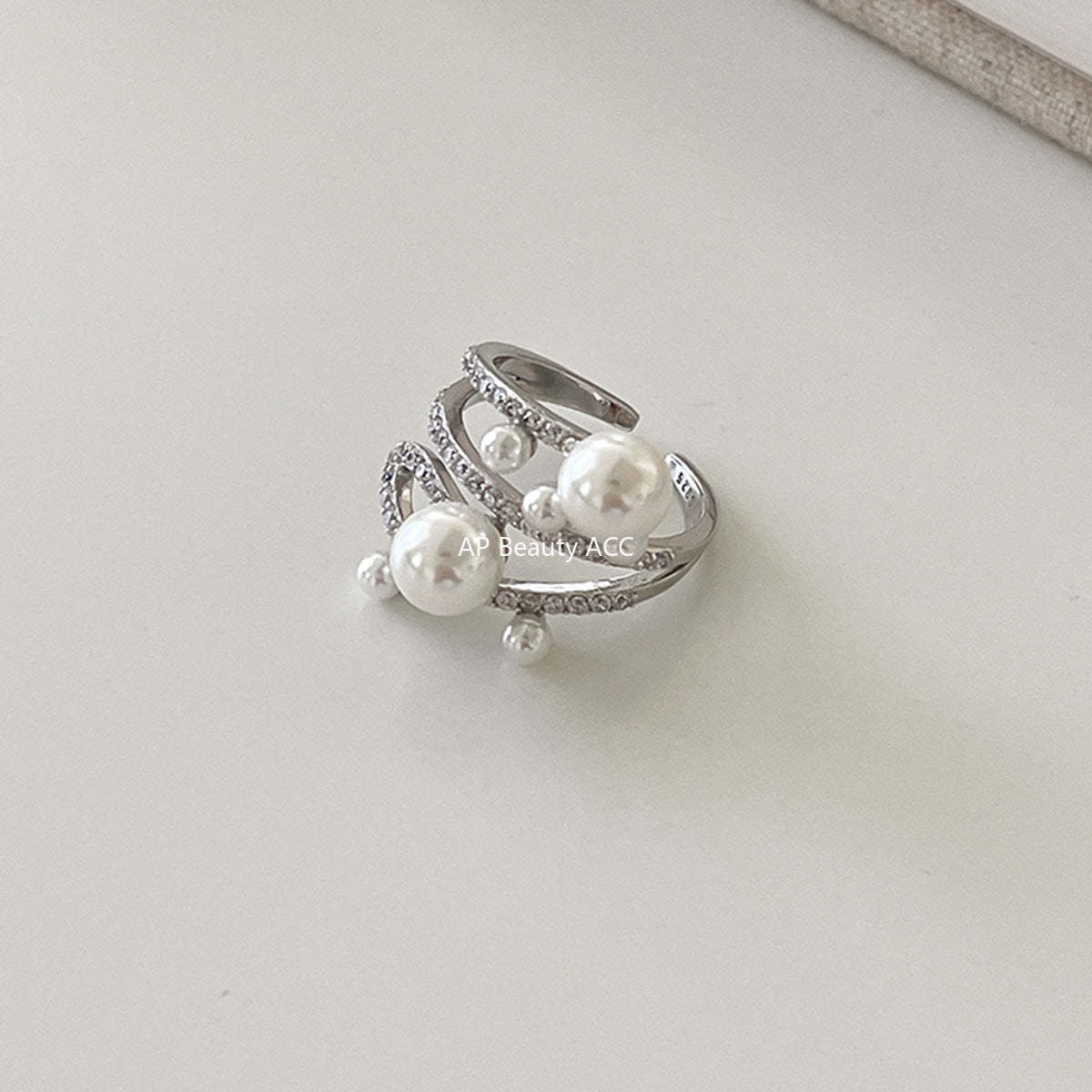 C廠-韓版優雅氣質冷淡風珍珠戒指女復古百搭高級感食指戒小眾設計指環「JZ-0728」25.11-1