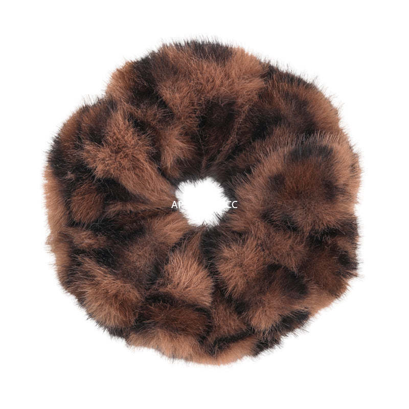 E廠-韓系秋冬毛絨豹紋大腸髮圈女高級感氣質扎頭髮馬尾頭繩髮繩髮飾「27635」25.11-1