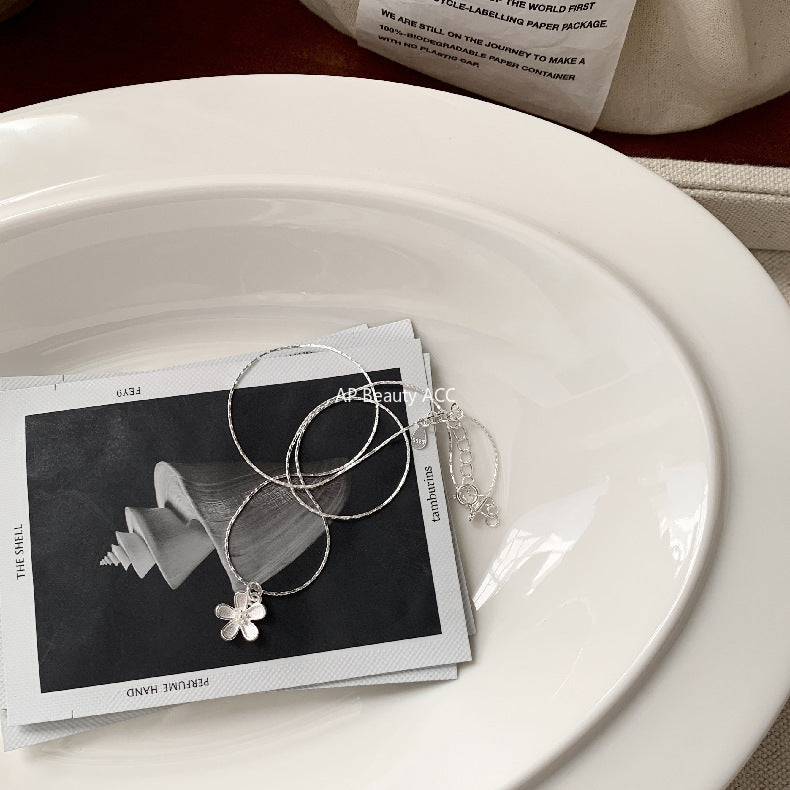 C廠-韓版甜美系輕奢小碎銀花朵竹節S925純銀項鍊車花直管手鍊銀手鍊「1537-1538」25.11-2