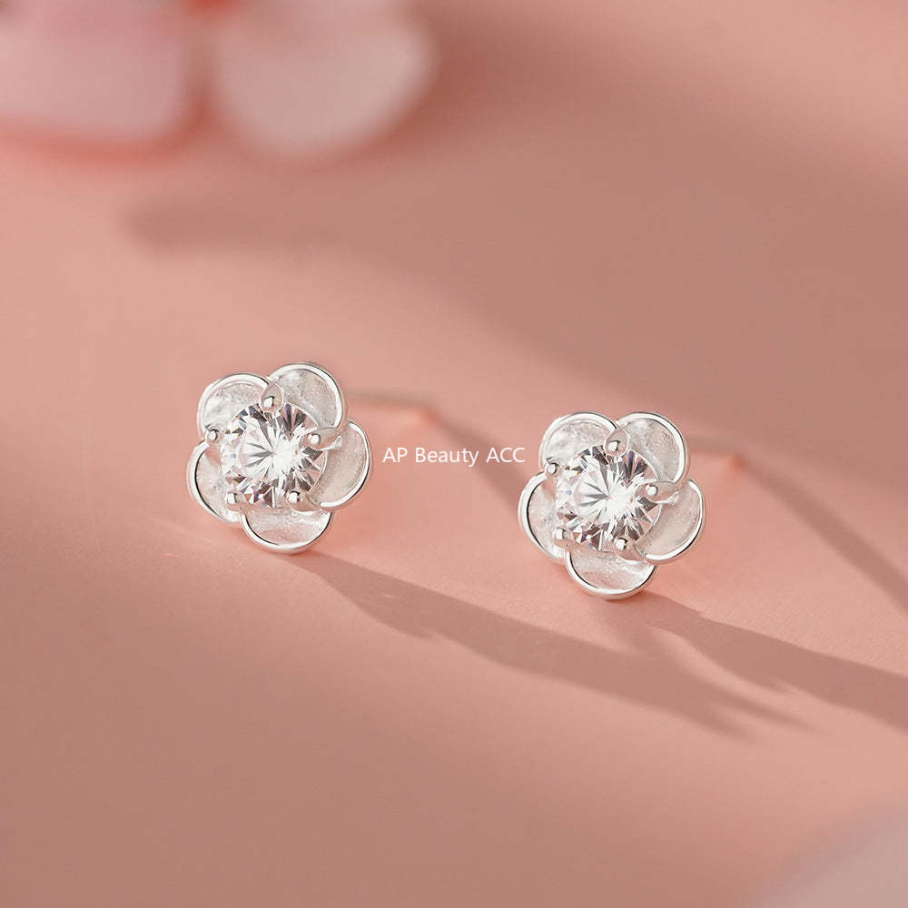 D廠-足銀S999高級感花鋯石耳環女甜美清新韓風氣質小眾精緻耳飾「YC3124E_2」25.11-4