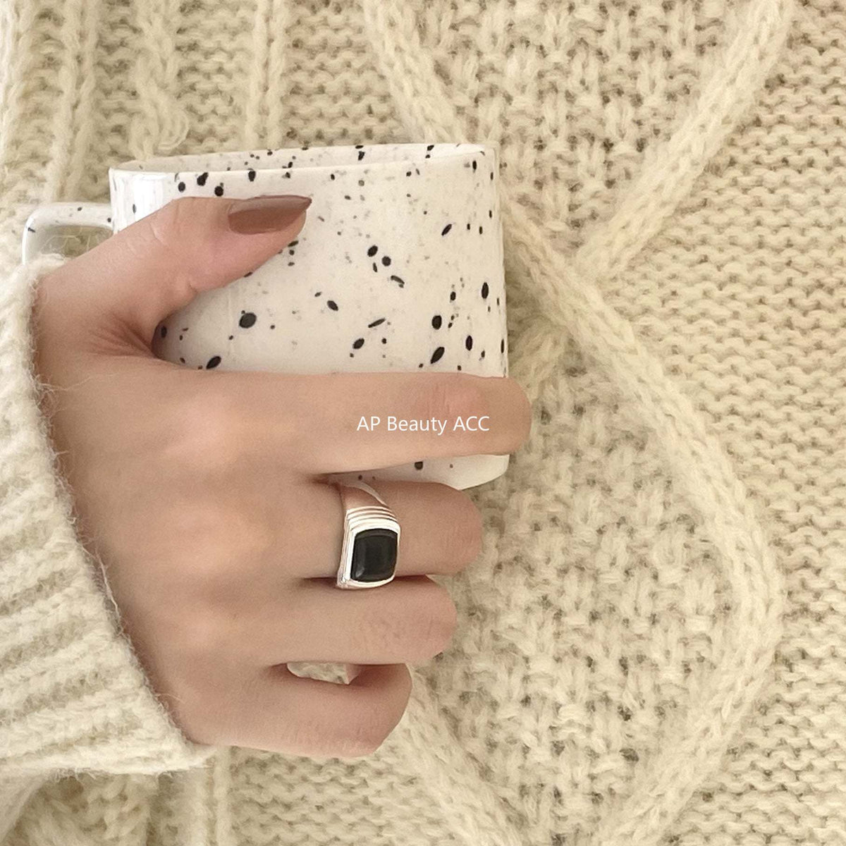 F廠-韓國韓版飾品S925純銀戒指個性首飾時尚氣質可調節黑瑪瑙戒指「J1709」25.12-1