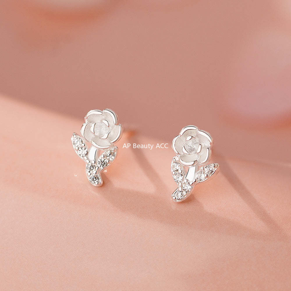 D廠-足銀S999森系田園風玫瑰花耳環女甜美百搭小清新耳環耳環批發「YC3052E_1」25.11-4