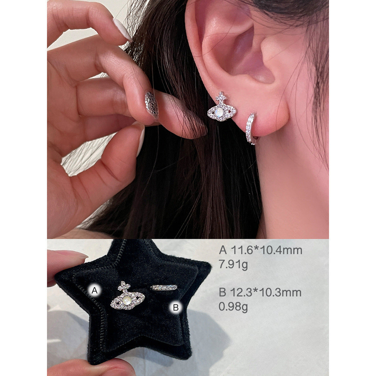 C廠-奢爆閃鋯石耳釘女甜美風蝴蝶結星球鈦鋼耳環精緻百搭氣質耳飾「EH-3766」25.05-5