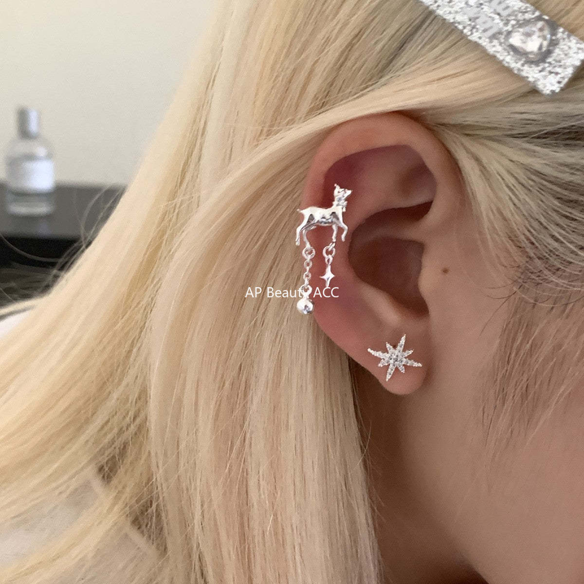 C廠-甜美風幸運小鹿耳釘女高級星星流蘇銀針耳環氣質冷淡風不對稱耳飾「EH-4262」25.11-4