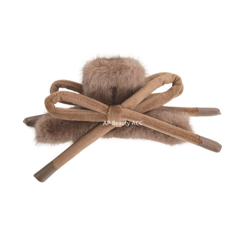 E廠-蝴蝶結兔毛抓夾女秋冬季大號後腦勺鯊魚夾髮量大高級感盤髮卡頭飾「27715」25.11-4