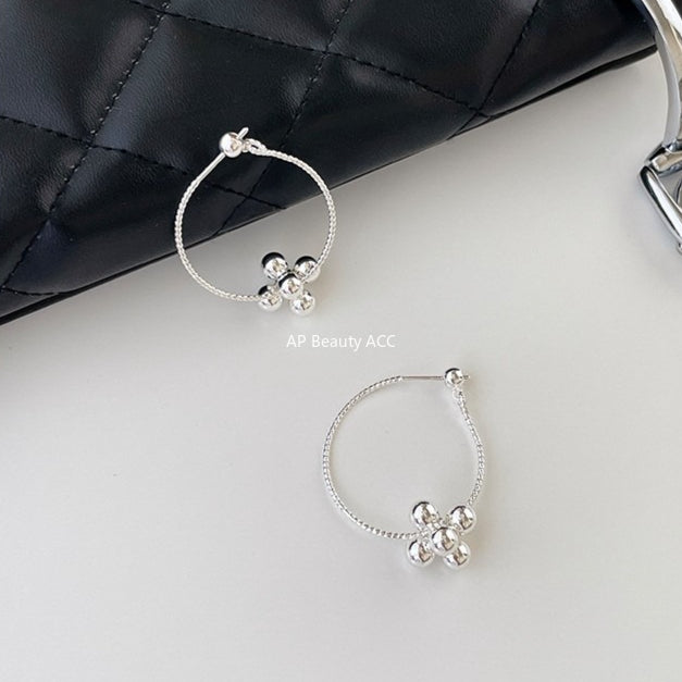 C廠-韓系圓珠小花球耳圈女高級感顯臉小麻花耳環獨特誇張秋冬氣質耳飾「EH-4184」25.11-2