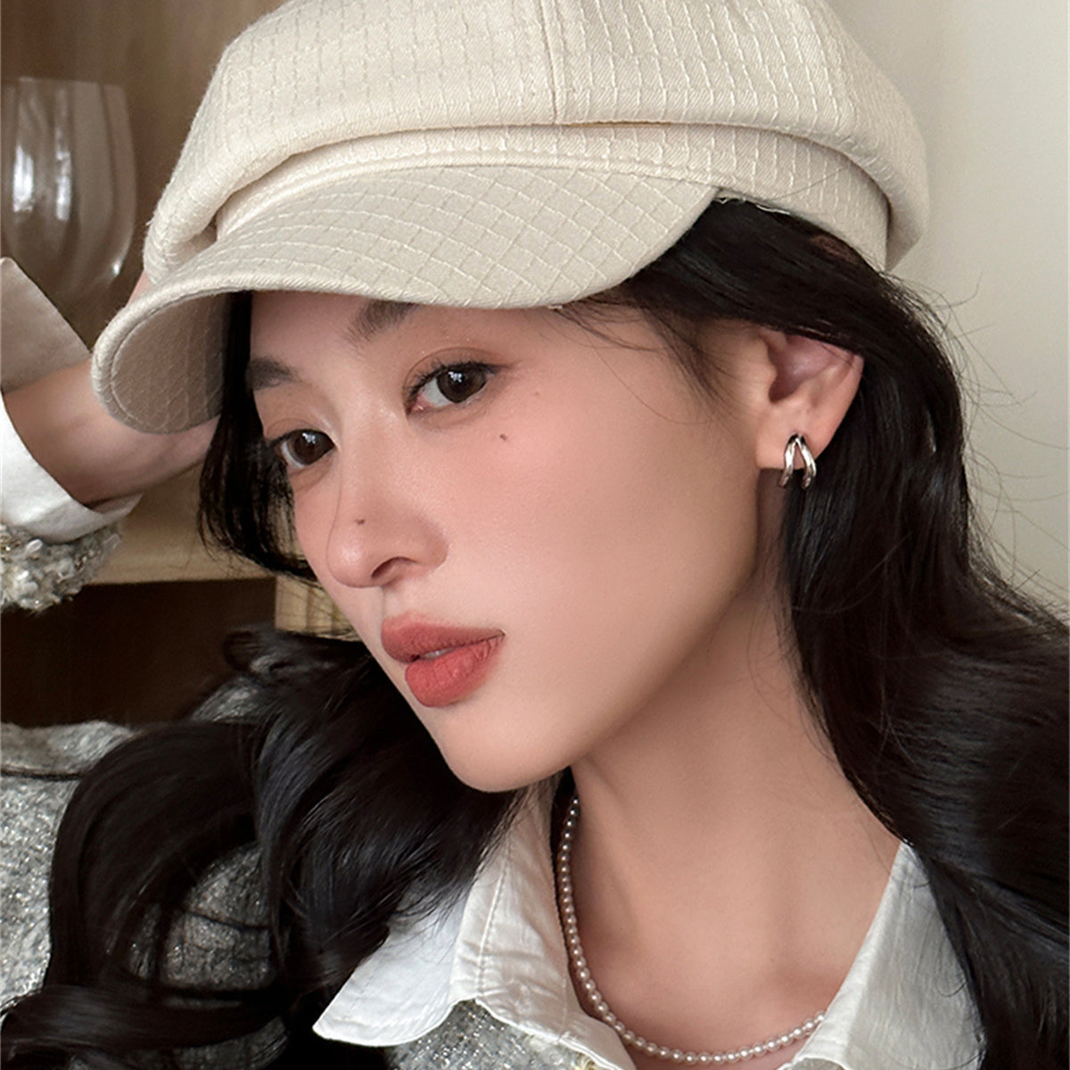 C廠-高級感日韓方形銀針耳環女百搭疊戴感雙層耳圈設計感小眾耳飾「EH-3599」25.06-2