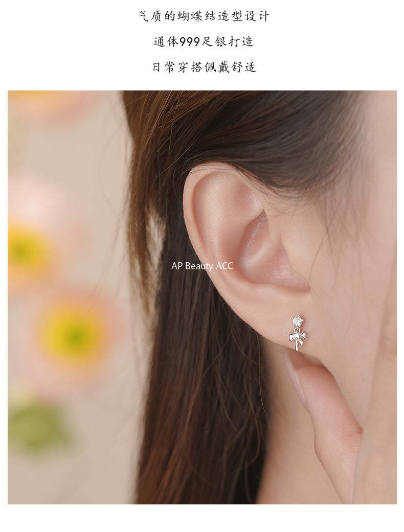 D廠-S999足銀蝴蝶結鋯石耳環甜美溫柔公主仙女輕奢小眾耳飾「YC9318E_1」25.10-4