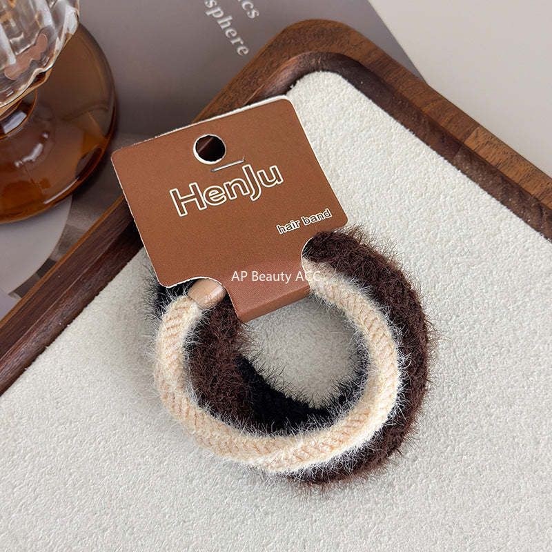 E廠-秋冬簡約加粗橡皮筋毛絨髮圈高彈力耐用女扎馬尾頭繩成人氣質髮繩「24257」25.11-3