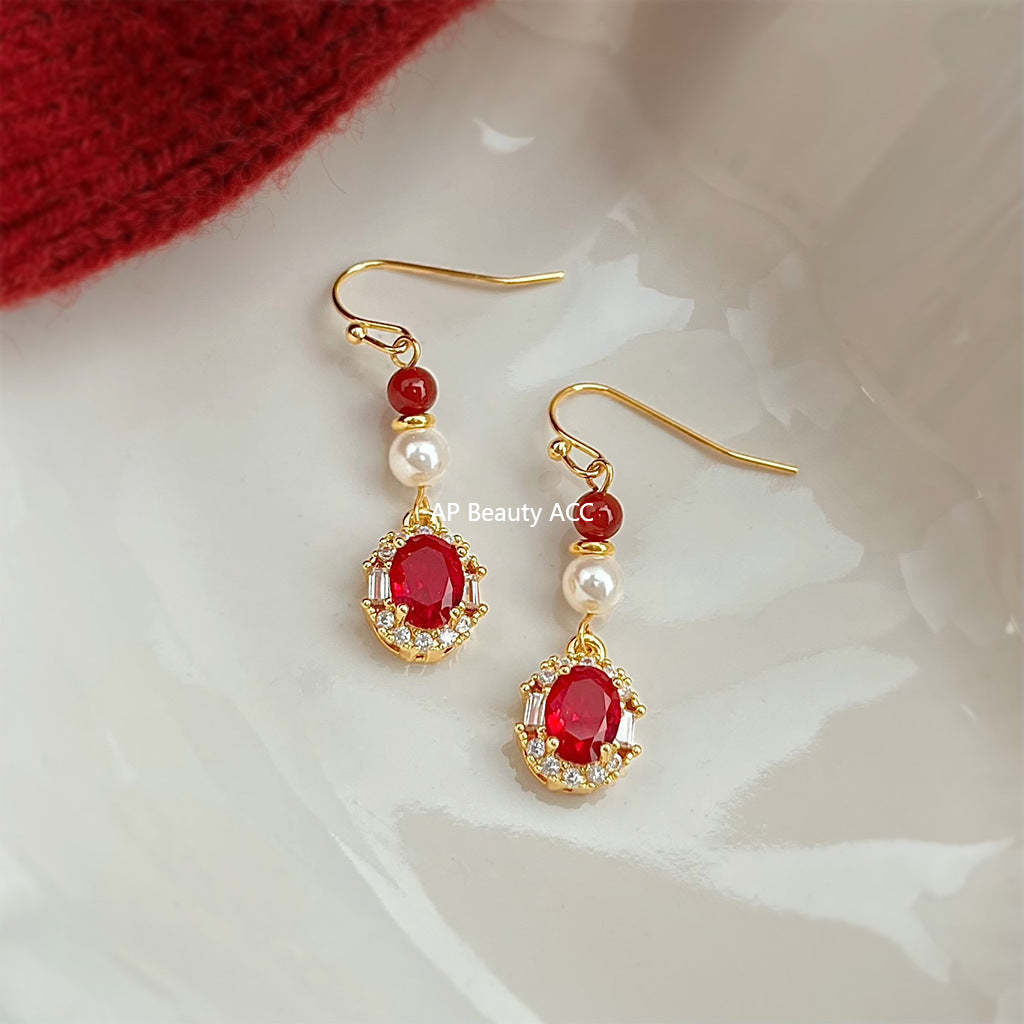 A廠-滿鋯石文藝復古中古風長款流蘇手工藝設計感新款工廠耳飾耳環飾品「7028」25.11-1