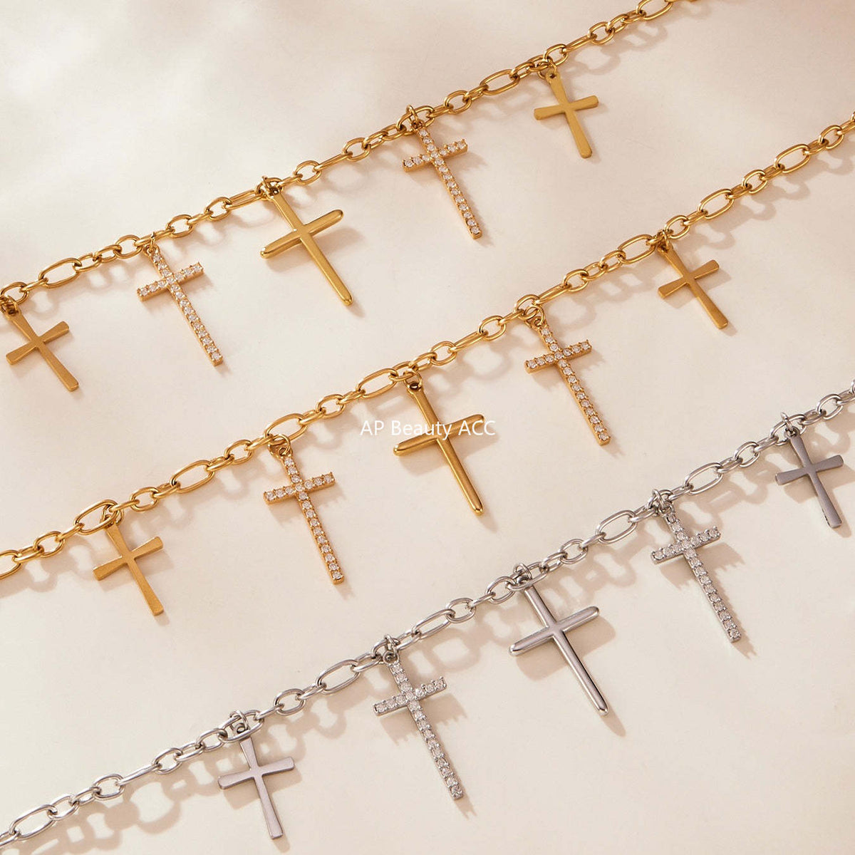 B廠-5A鋯石十字架嘻哈潮酷項鍊不鏽鋼鍍18k真金歐美風熱銷新款「P1346」25.11-3