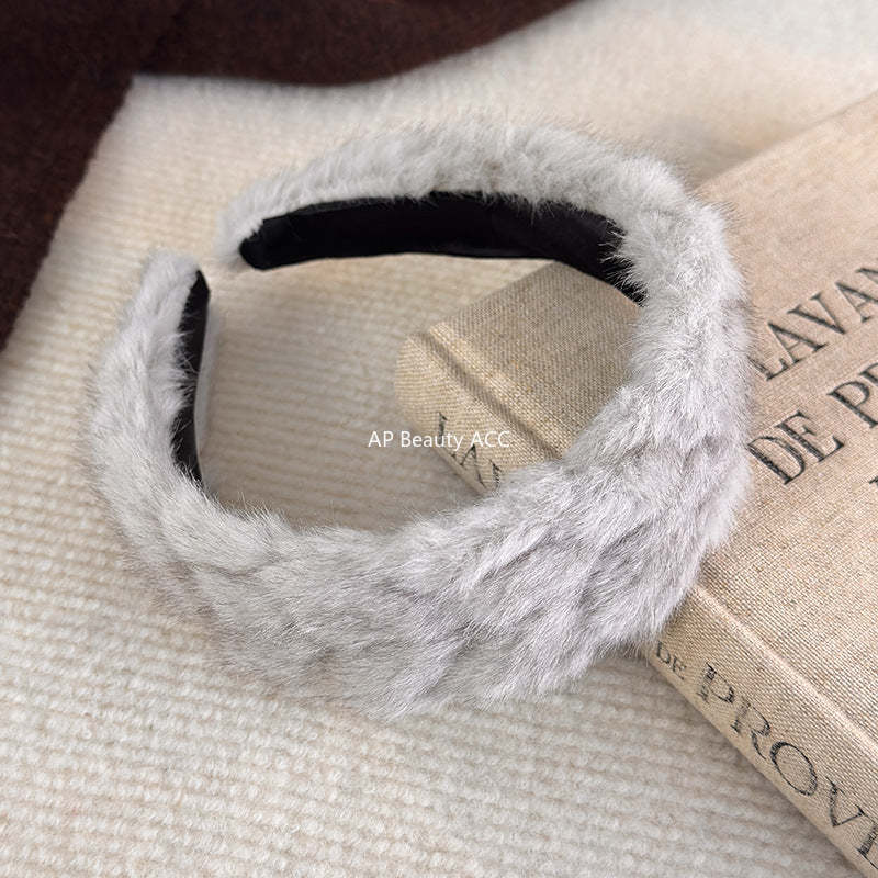 E廠-秋冬日常百搭通勤新款純色毛絨髮箍時尚洋氣百搭髮卡髮飾頭飾品女「27765」25.12-2