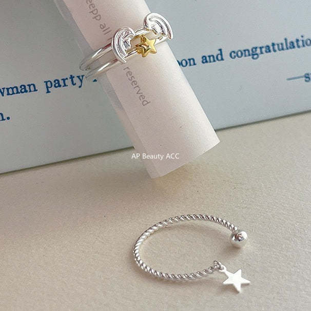 C廠-超仙百搭天使之翼疊戴戒指女簡約精緻高級感星星純銀食指戒新指環「JZ-0717」25.10-5