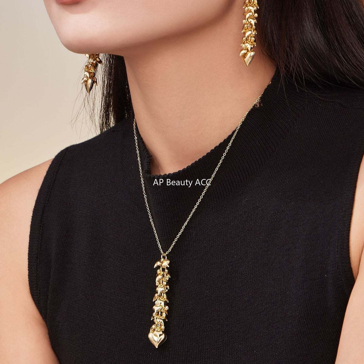 B廠-跨境熱銷款超多愛心手工項鍊耳環首飾套裝不鏽鋼鍍18k真金「TXP480」25.11-4