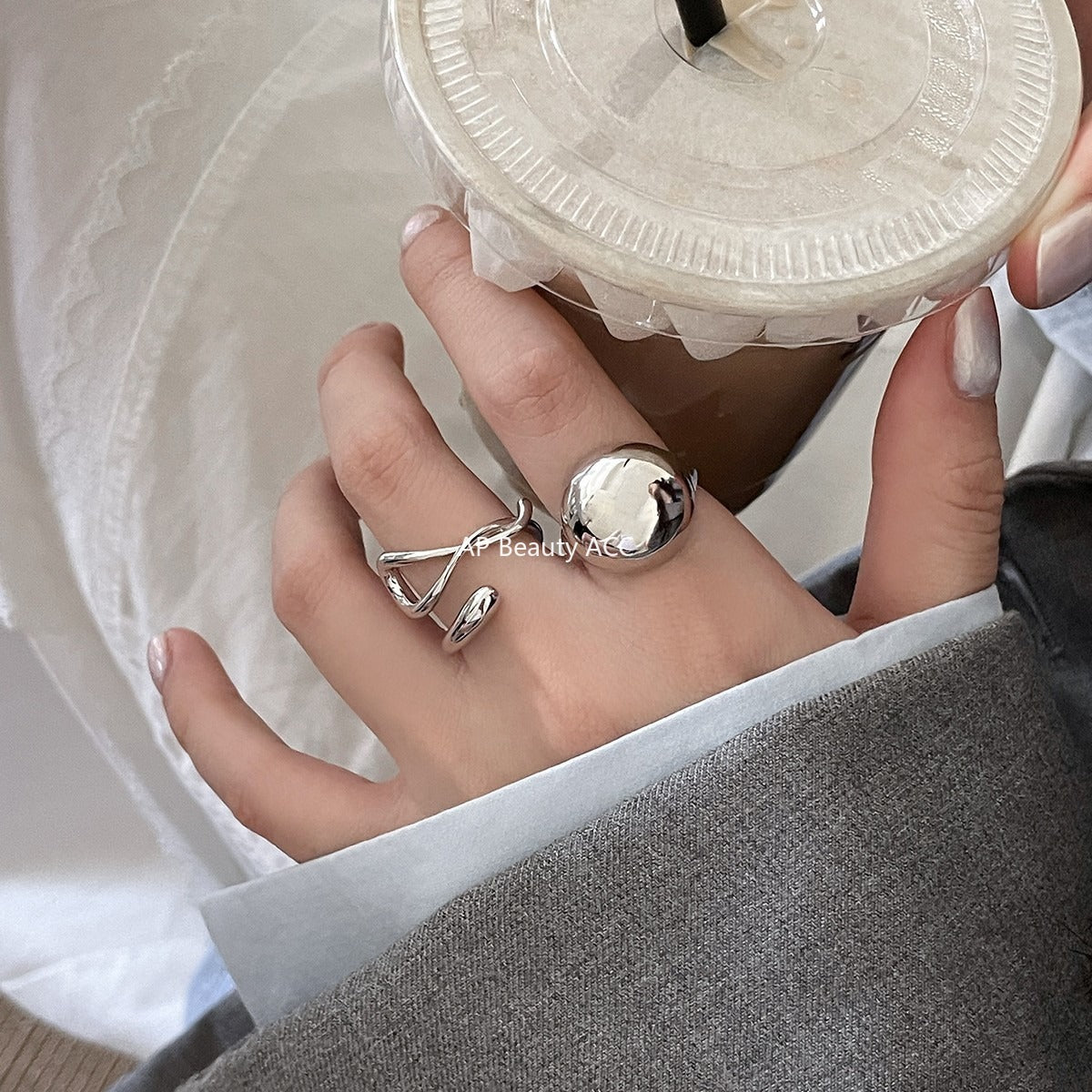 C廠-法式風格光面戒指女ins冷淡風時尚高級感誇張食指戒小眾設計指環「JZ-0721」25.11-1