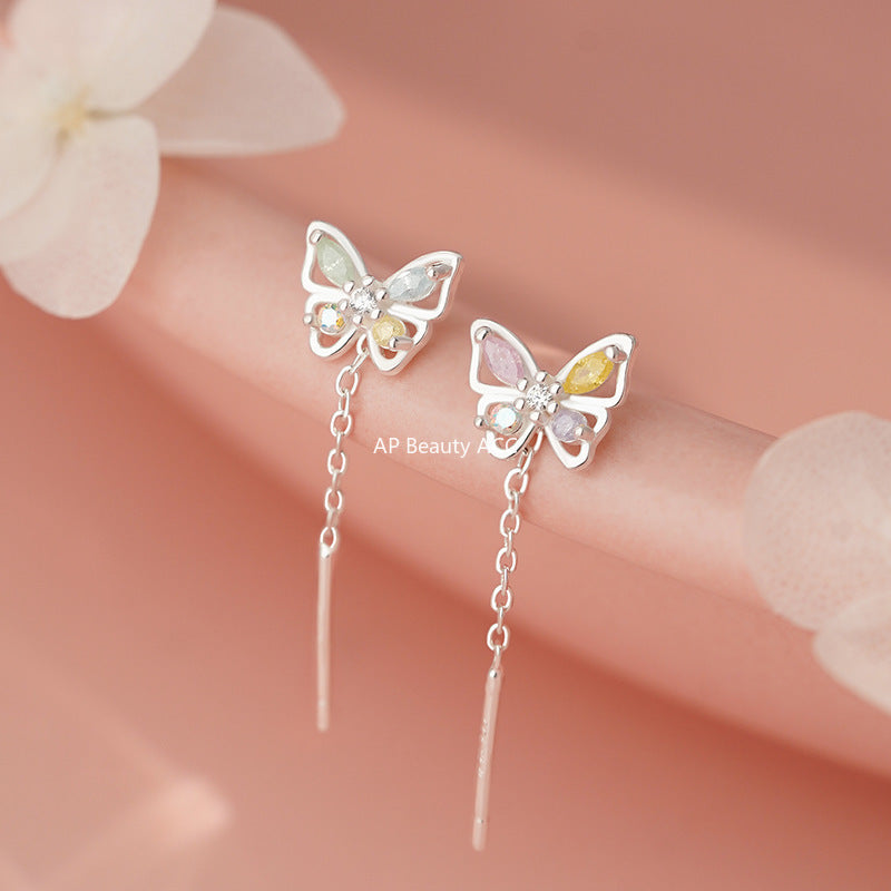 D廠-S999足銀個性彩鑽蝴蝶耳線款女甜美新款百搭氣質日常通勤耳飾批發「YC6414E」25.11-2