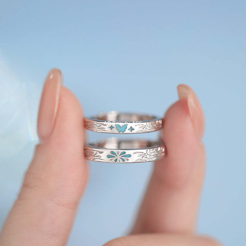 D廠-原創足銀S999蝴蝶四芒星情侶對戒時尚百搭蝶焰浪漫戒指手飾批發「YC4685R_1」25.12-3