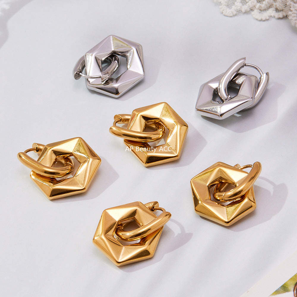 B廠-不鏽鋼幾何異形橢圓吊墜耳環INS歐美風簡約氣質耳飾鍍18k金「F364」25.10-5