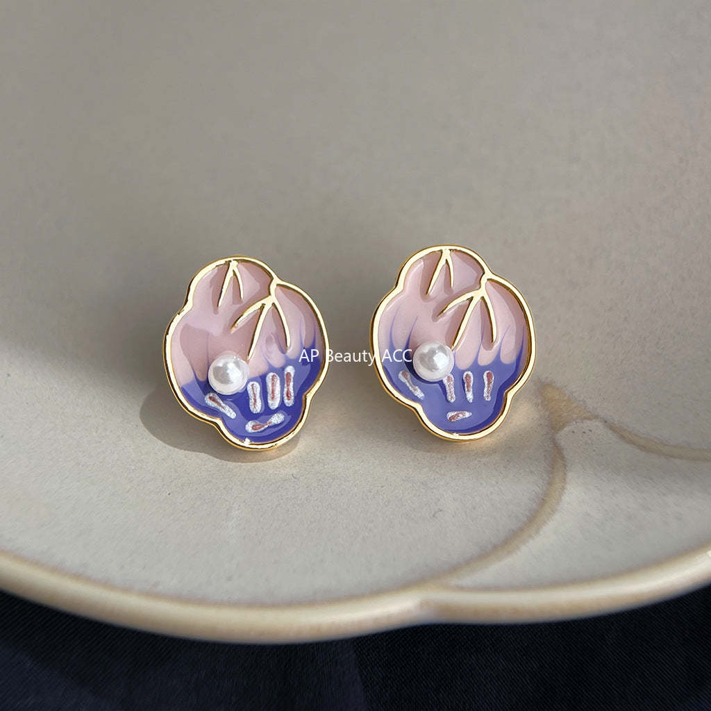 A廠-新中式琺瑯滴釉手工彩繪s925銀針新款時尚高級感耳釘「7162」25.12-1