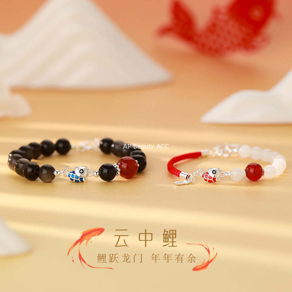 D廠-原創足銀S999雲中鯉錦鯉紅瑪瑙情侶手鍊中式高級手飾「YC4658SL_1」25.11-4