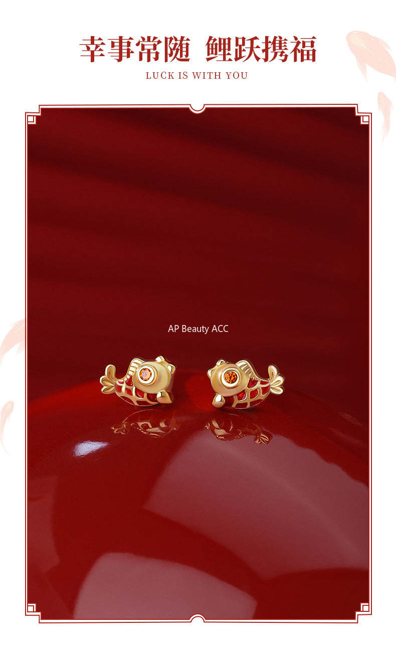 D廠-原創足銀S999暴富小錦鯉耳環本命年上岸吉祥氣質好運耳飾「YC2856E_1」25.12-3
