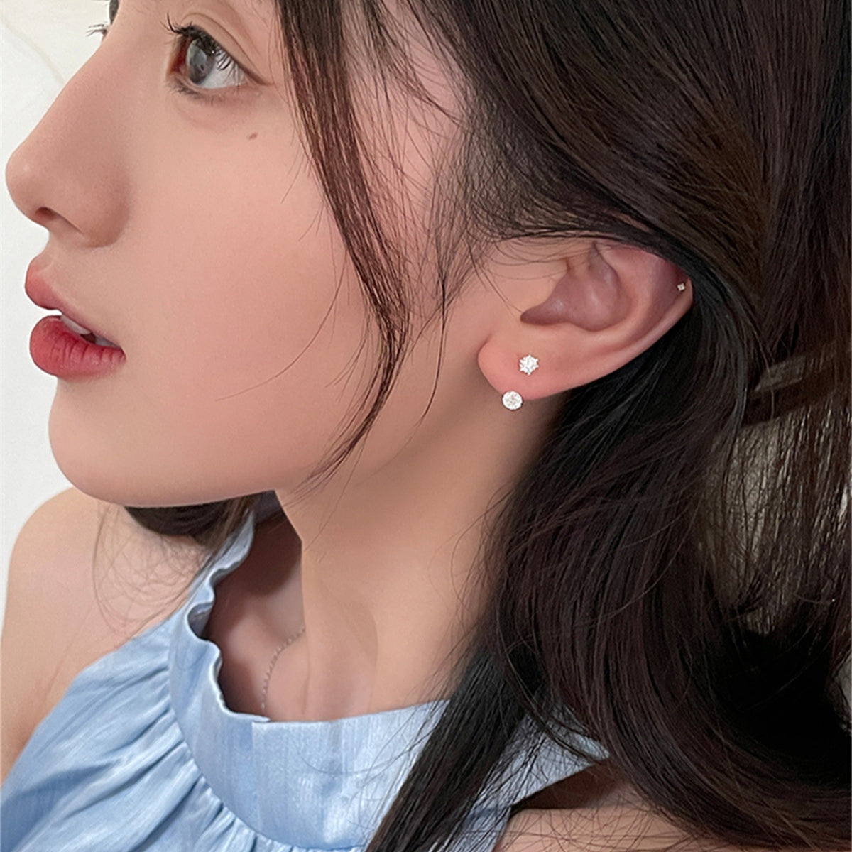 C廠-簡單百搭後掛式鋯石耳釘女甜酷百搭新潮款銀針耳環高級感ins耳飾「EH-4042」25.09-2