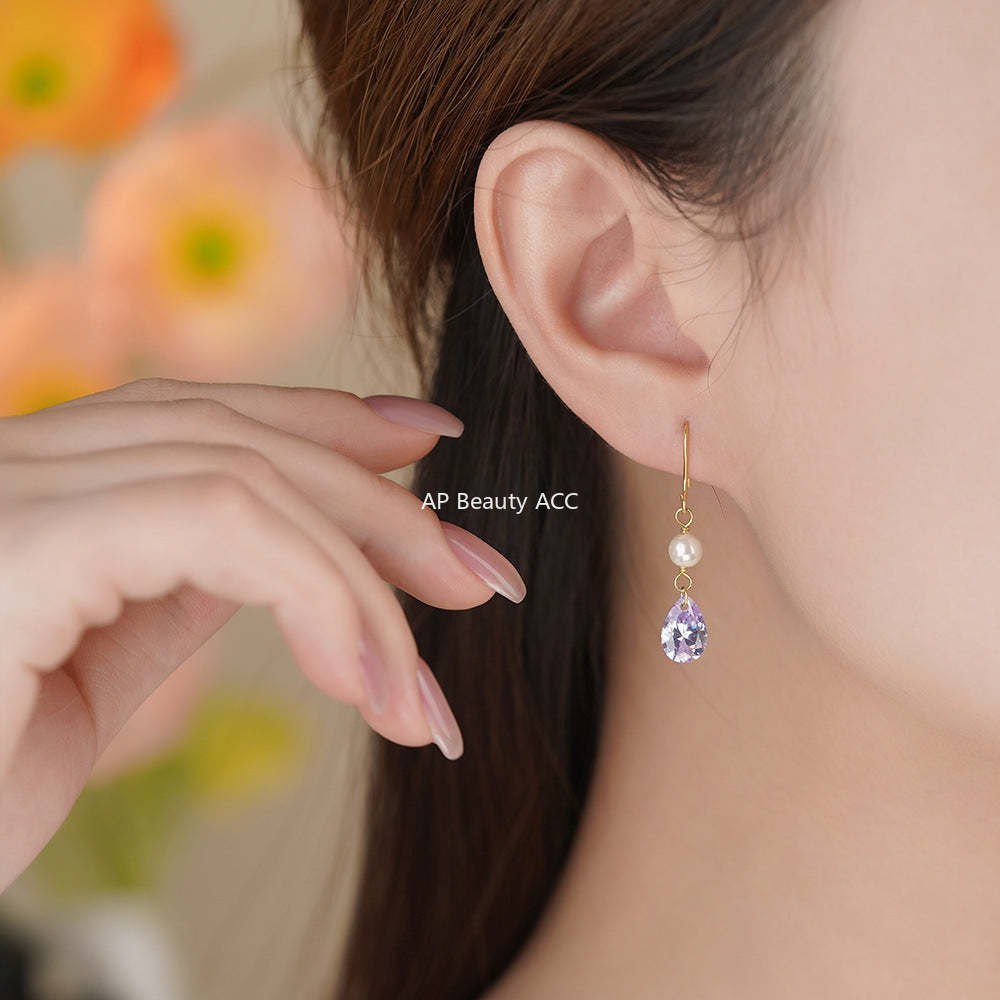 D廠-純銀S925鋯石珍珠耳鉤輕奢耳墜法式優雅貴女氣質復古精緻耳環「YC9337E_1」25.12-1