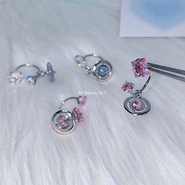 C廠-甜酷小香風宇宙星軌吊墜耳釘女精緻高級感粉鋯石耳環輕奢秋冬耳飾「EH-4153」25.12-2